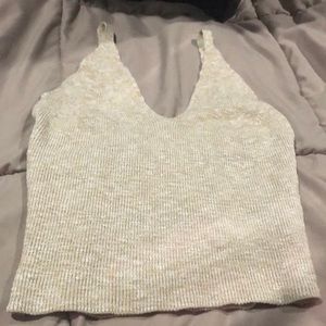 Tan, thin strapped, v-neck tank top